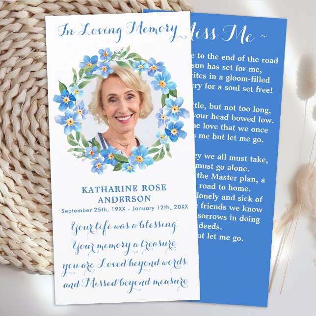Floral Photo Memorial Prayer Funeral Bookmark Card (Creator Uploaded)