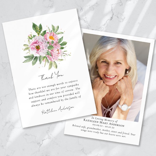 Floral Photo Memorial Sympathy Funeral Thank You Card (Creator Uploaded)