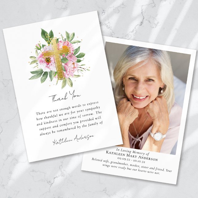 Floral Photo Memorial Sympathy Funeral Thank You Card (Creator Uploaded)