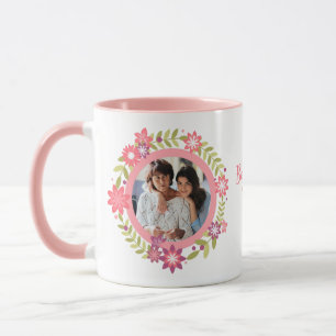 Floral Photo Mother’s Day Gift Pink Flowers Wreath Mug