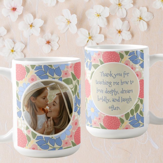 Floral Photo Mug – Personalized Message & Keepsake (Personalized Floral Photo Mug )