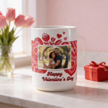 Floral Photo Mug Red Pink Happy Valentine Gift