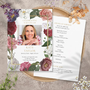Floral Photo Order Of Service Funeral Program