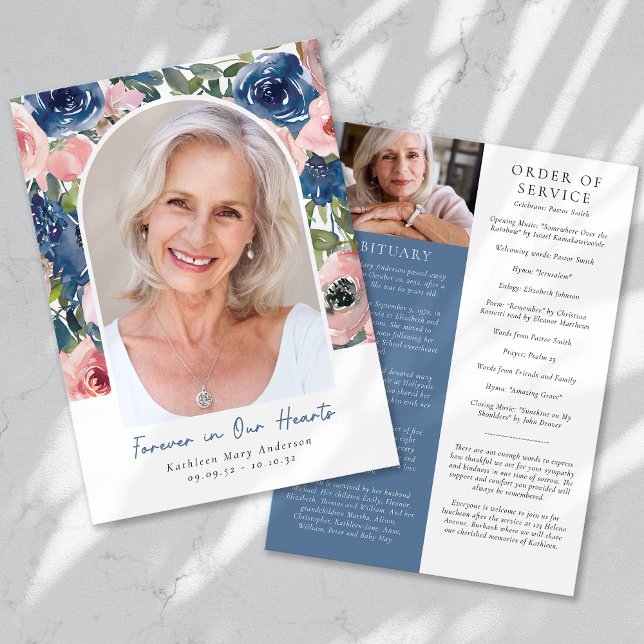 Floral Photo Order of Service Funeral Program (Creator Uploaded)