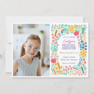 Floral Photo Preschool Graduation Invitation