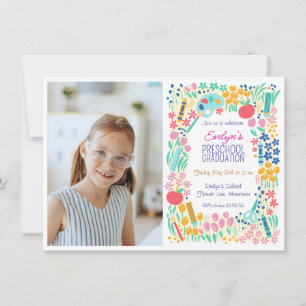Floral Photo Preschool Graduation Invitation