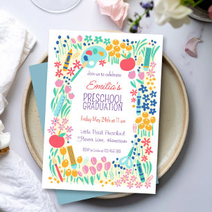 Floral Photo Preschool Graduation Party Invitation
