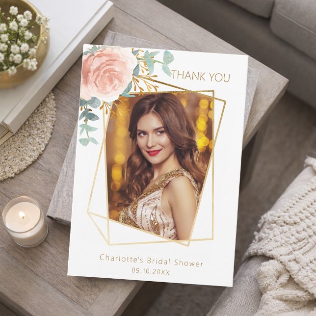 Floral photo rose Bridal Shower Thank you card (Creator Uploaded)