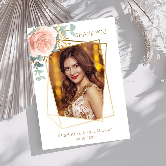 Floral photo rose Bridal Shower Thank you card (Creator Uploaded)