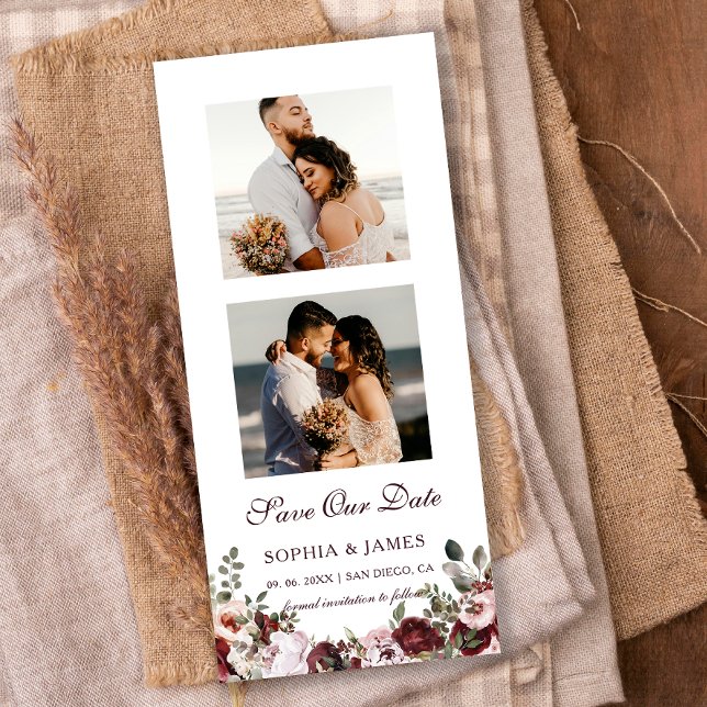 Floral Photo Strip Magnetic  Wedding Save The Date (Creator Uploaded)