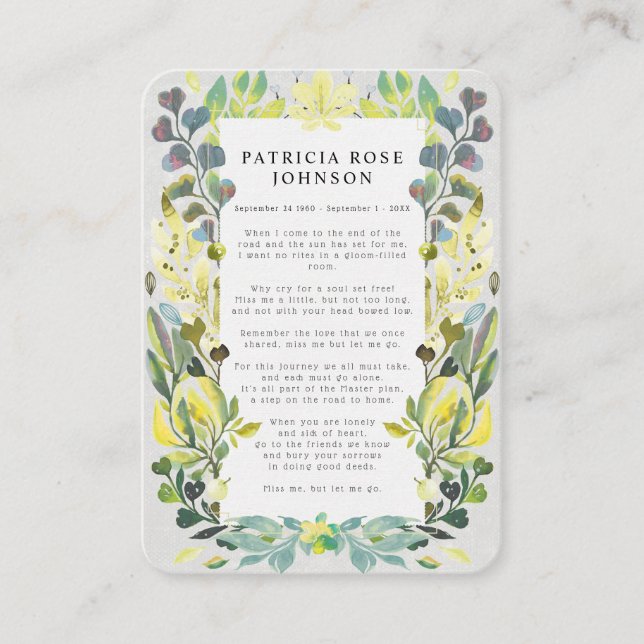 Floral Photo Sympathy Funeral Memorial Card (Front)