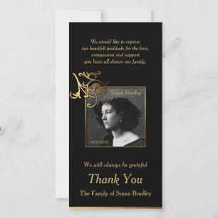 Floral Photo Sympathy Thank You with gold piping Card
