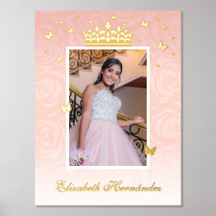 Floral Photo Vintage Crown Light Pink Rose Gold Foil Prints