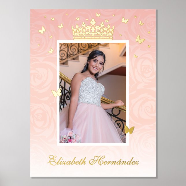 Floral Photo Vintage Crown Light Pink Rose Gold Foil Prints (Front)