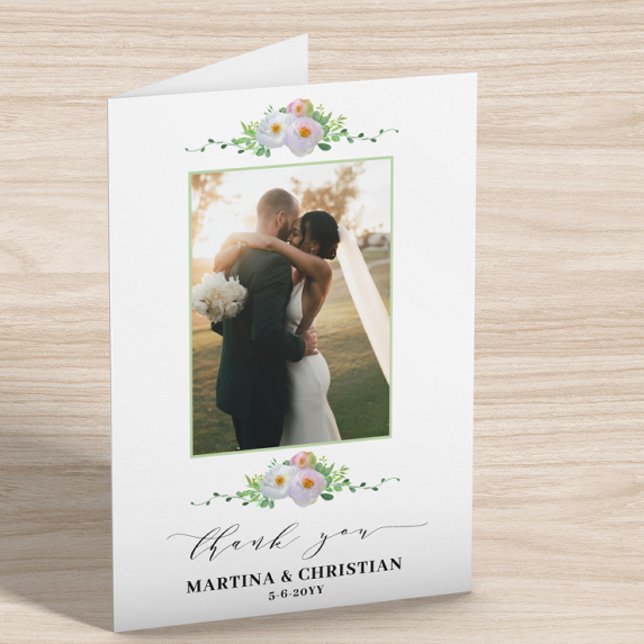 Floral Photo  Wedding Folded Thank You Card (Creator Uploaded)