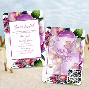 Floral Photo Wedding Invitation QR Code