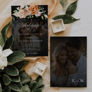 Floral Photo Wedding Orange and Blush Pink Invitation
