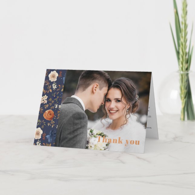 Floral Photo Wedding  Thank You Card (Front)