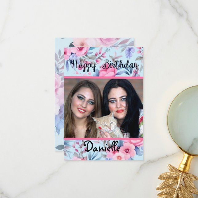 floral photocard Happy Birthday card for Her (Front/Back In Situ)