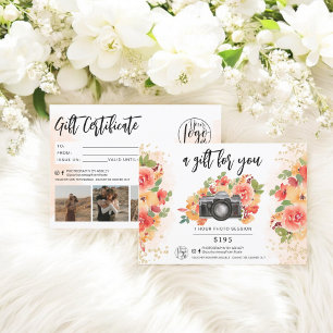 floral photographer gold gift certificate logo