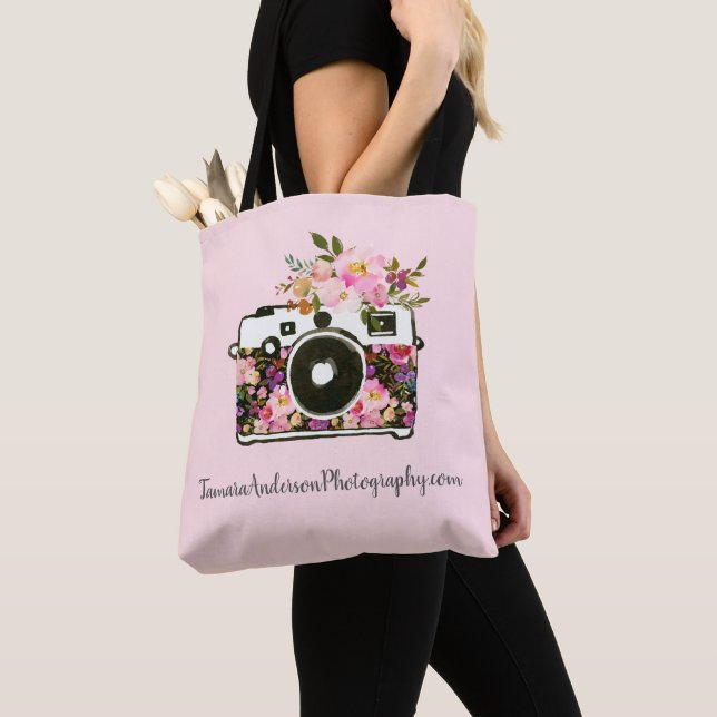 Floral Photography Business Company Name Camera Tote Bag (Close Up)