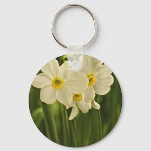 Floral Photography:  White Spring Narcissus Key Ring