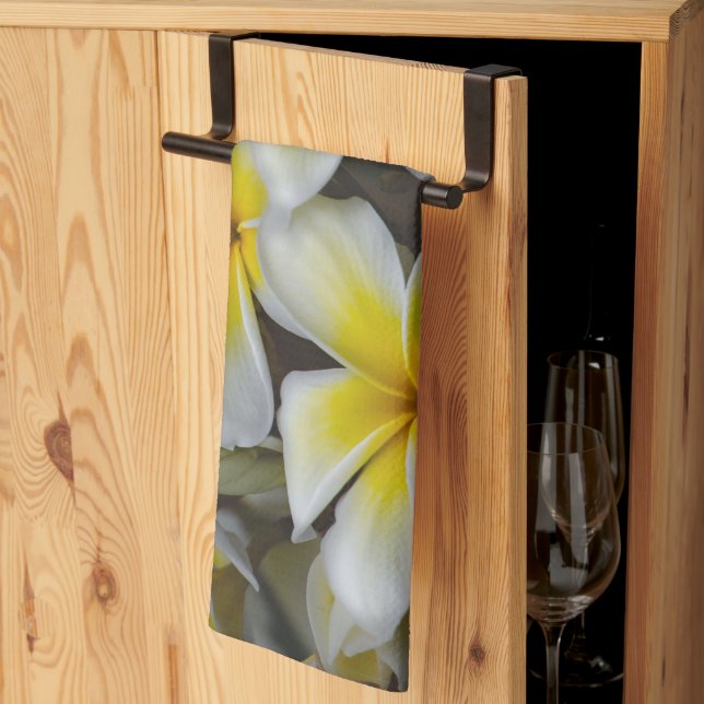 Floral Photography, Yellow Plumeria Flower Tea Towel (Thirds Fold)