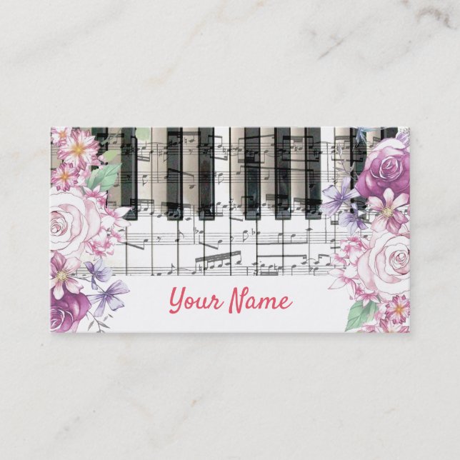 floral piano teacher business card (Front)
