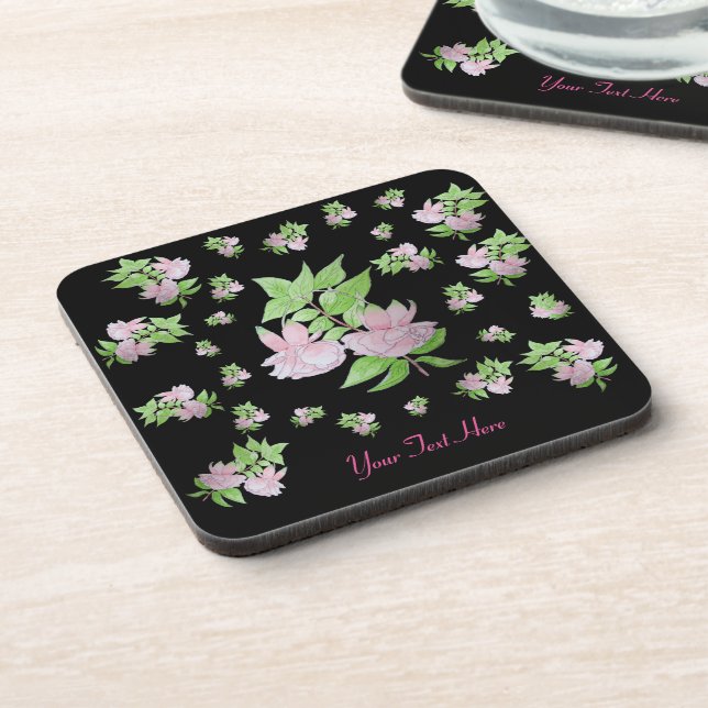 floral picture of bunches of pretty pink flowers coaster (Left Side)