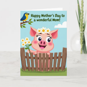 Floral Pig Mothers Day Card