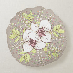 Floral Pillow Design Tan & White