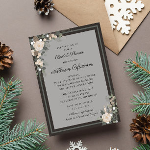 Floral Pine Holiday Winter Christmas Bridal Shower Invitation