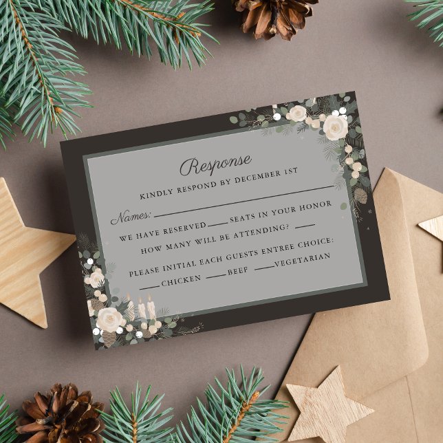 Floral Pine Holiday Winter Christmas Wedding RSVP Card (Creator Uploaded)