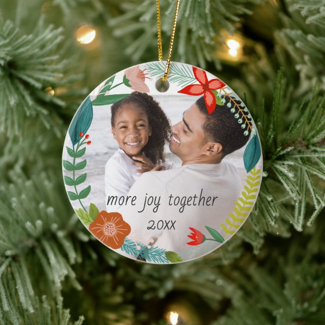 Floral & Pine Wreath | Full Photo | Holiday Ceramic Ornament (Tree)