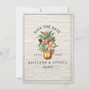Floral Pineapple Brick Beach Photo Wedding Save The Date