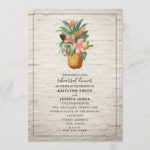 Floral Pineapple Brick Wedding Rehearsal Dinner Invitation