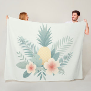 Floral Pineapple & Hawaiian Fleece Blanket
