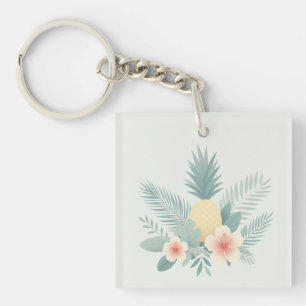 Floral Pineapple & Hawaiian Key Ring