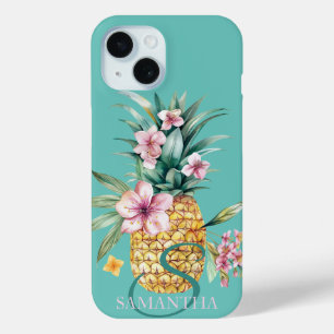 Floral Pineapple Mint Green iPhone 15 Case