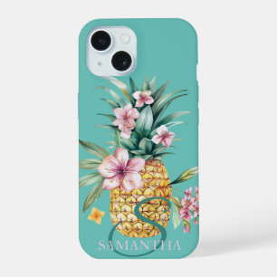 Floral Pineapple Mint Green iPhone 15 Case