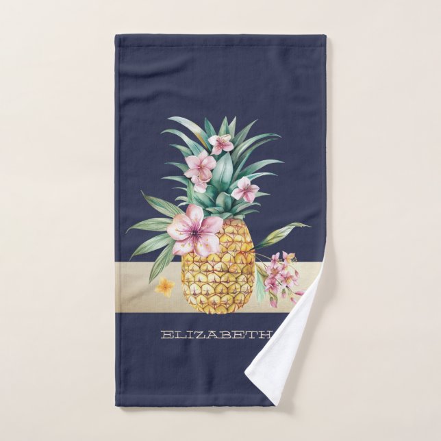 Floral Pineapple,Stripe  Bath Towel Set (Hand Towel)