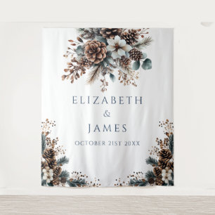 Floral Pinecone Wedding Party Photo Booth Backdrop Tapestry