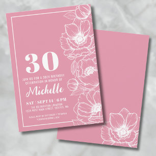 Floral Pink 30th Birthday Invitation