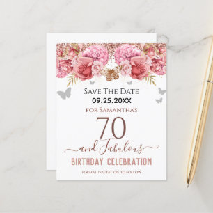 Floral Pink 70th Birthday Save the Date