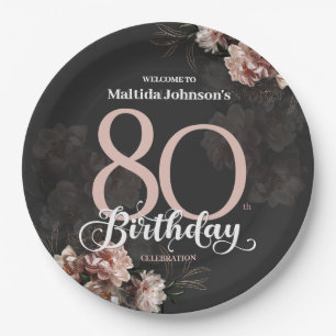 Floral Pink 80th Birthday Paper Plate