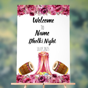 Floral pink acrylic Dholki night sign
