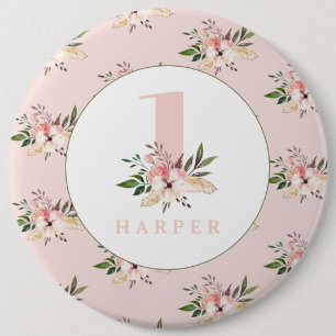Floral pink age personalised button