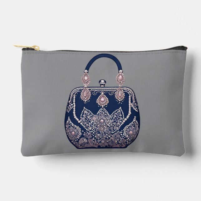 Floral pink and blue AI art  Accessory Pouch (Front)