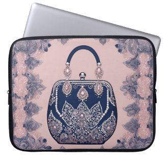 Floral pink and blue AI art  Laptop Sleeve
