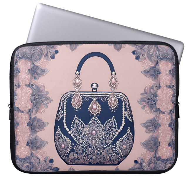 Floral pink and blue AI art  Laptop Sleeve (Front)